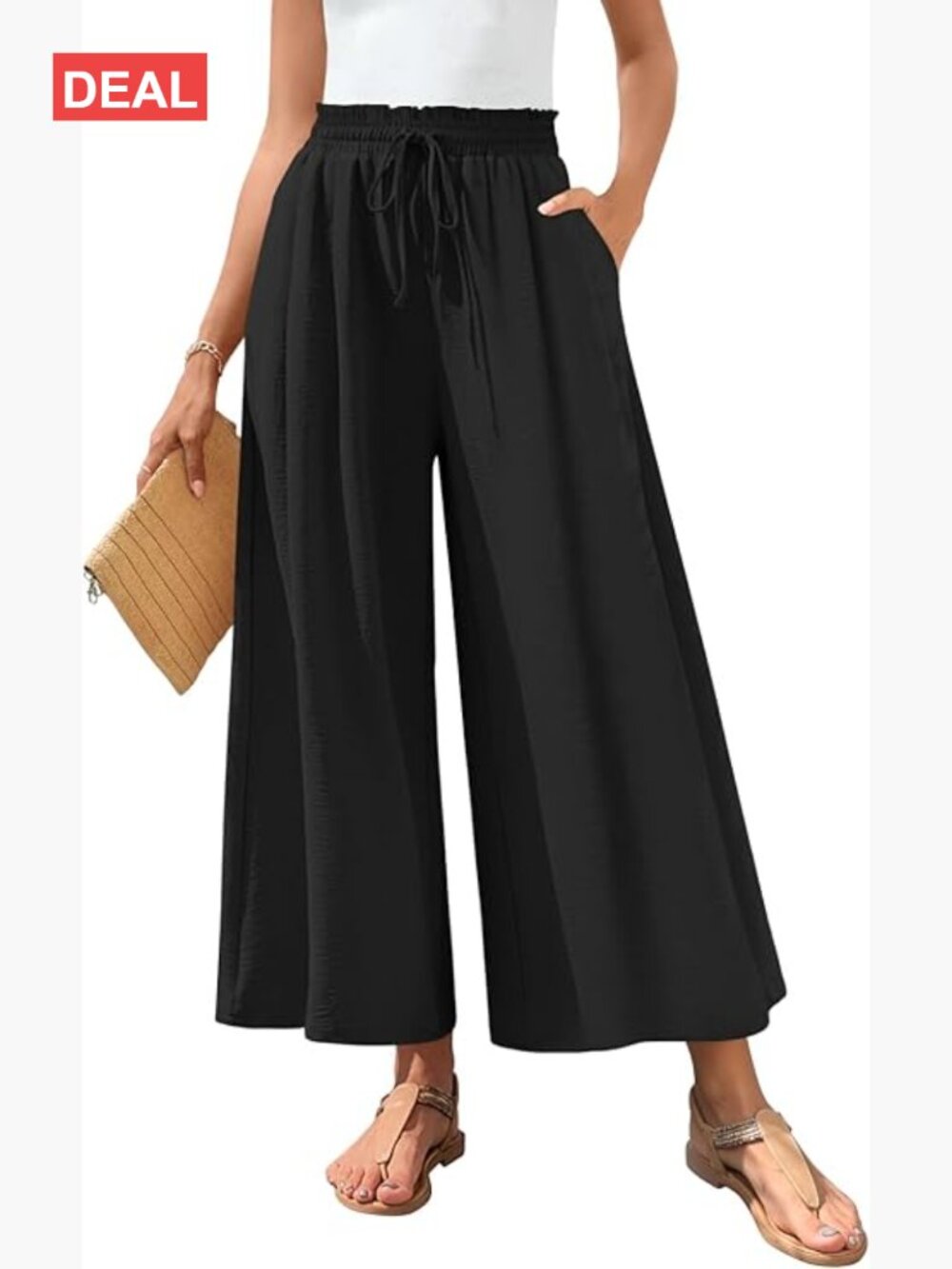 Wide Leg Palazzo Pants Elastic Waist with Pockets Business Casual